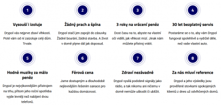 Elektrofyzika a Drypol®: Všestranný online marketingový balíček pro inovativní vysoušení vlhkosti | Menší blok s TOP výhodami systému Drypol® a elektroosmózy na homepage