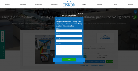 Tvorba nového webu Eiskon.cz | Rychlá poptávka nabídne jednoduchý a krátký formulář na dotaz na konkrétní produkt.