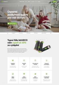 Nové webové stránky pro MAXECO | Grafický návrh se zelenými barvami, vůči kterému byla upřednostněna pro klienta vhodnější, hřejivá, oranžová varianta