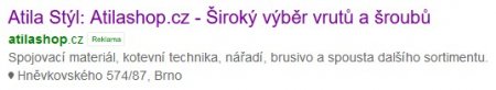 Kompletní online marketing: Správa SEO, PPC a optimalizace konverzí a UX pro Atila Shop | Podobný typ textové reklamy zaměřený na značku na Seznamu