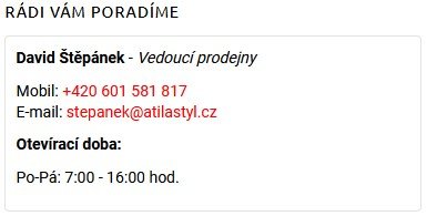 Kompletní online marketing: Správa SEO, PPC a optimalizace konverzí a UX pro Atila Shop | Lepšího přiblížení Atila Shopu zákazníkům jsme dosáhli zviditelněním kontaktu na vedoucího prodejny