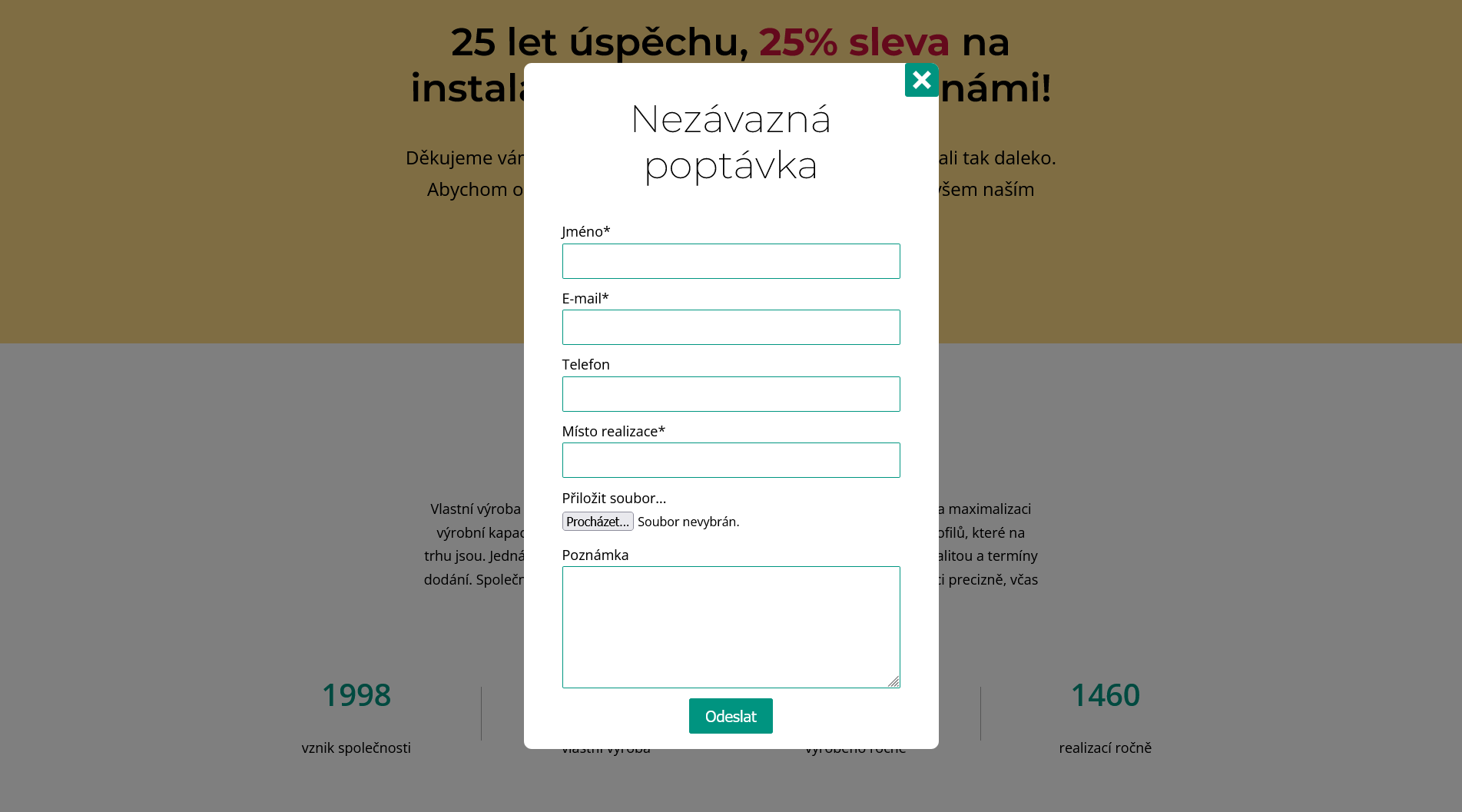 Designový web a prezentér produktů pro OKNOSERVIS | Pop-up formulář pro téměř okamžité spojení s obchodníky