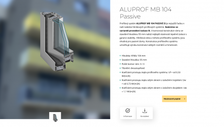 Designový web a prezentér produktů pro OKNOSERVIS | Plná šířka rozhraní, kvalitní fotografie, ilustrativní ikony a relevantní texty v detailu produktu