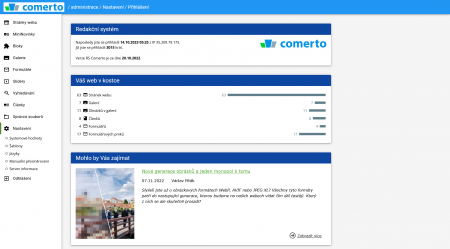 Designový web a prezentér produktů pro OKNOSERVIS | Ukázka vstupní stránky redakčního systému Comerto