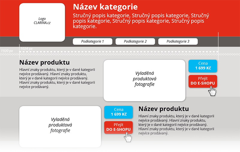 Wireframe podpůrného webu pro Clarina Music