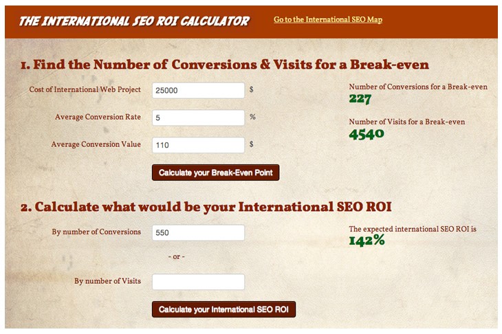 Nástroje pro mezinárodní SEO - International SEO ROI Calculator