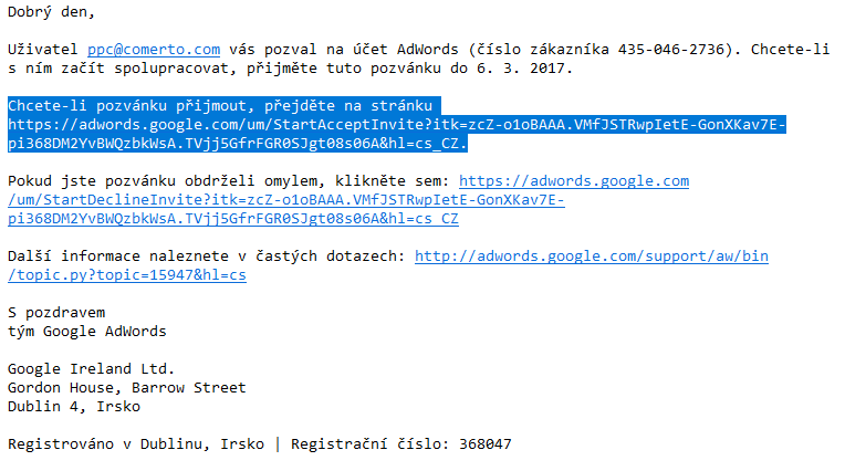 AdWords pozvánka